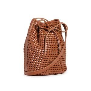 Bembien Isabelle Dark Tan Woven Leather Crossbody Drawstring Handbag